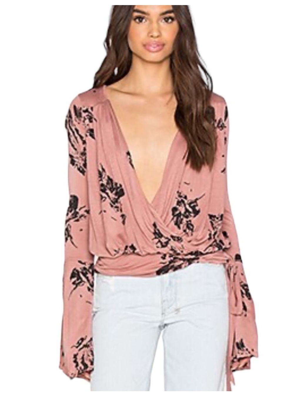 LIKE NEW Free People Fiona Split Bell Sleeve Top- Dusty Rose Floral